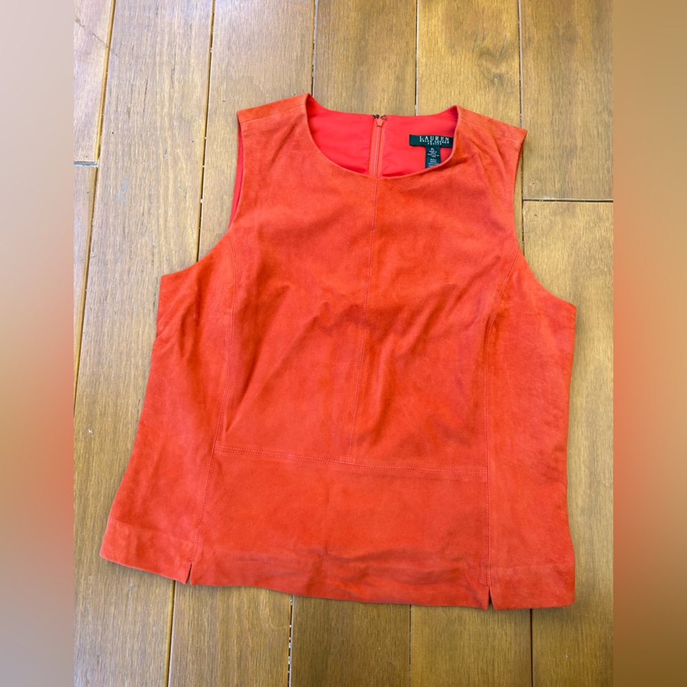 Genuine Goat Leather Orange Sleeveless Top, Brand New. Layer with jacket, jeans.